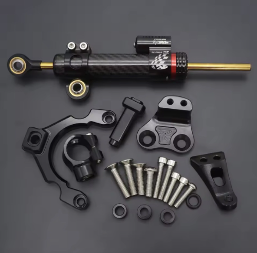 Carbon steering damper hardware for a KuKirin scooter